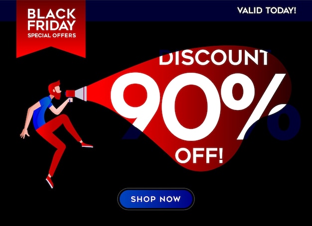 Black Friday Banner with a man holding megaphone announce big discount