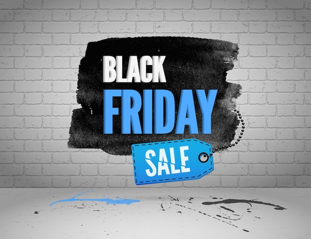 Black Friday banner with splashes of ink and shoppping tag