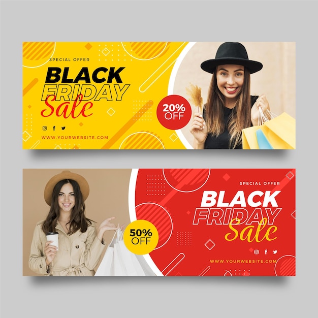 Black friday banners with photo in flat design