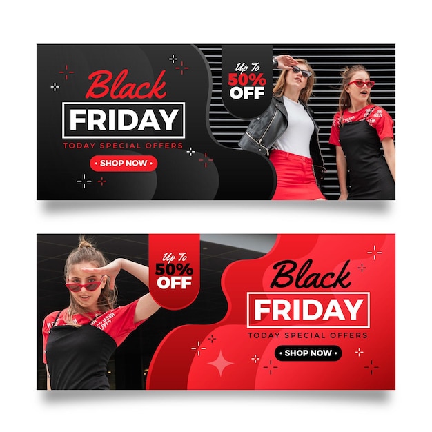 Black friday banners with photo in flat design