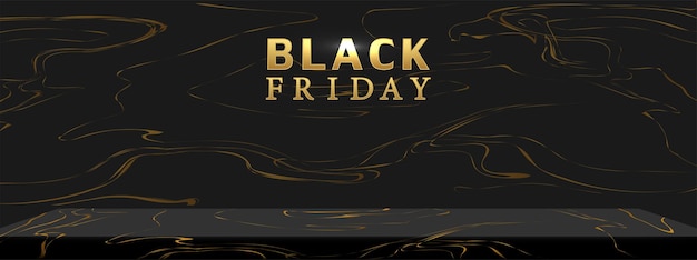 Black Friday concept with empty black marble pedestal for product display Black marble background