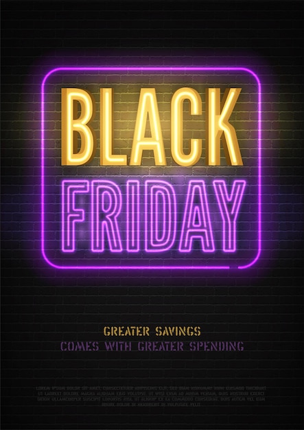 Black Friday crazy discount neon casino style vector banner template for luxury store