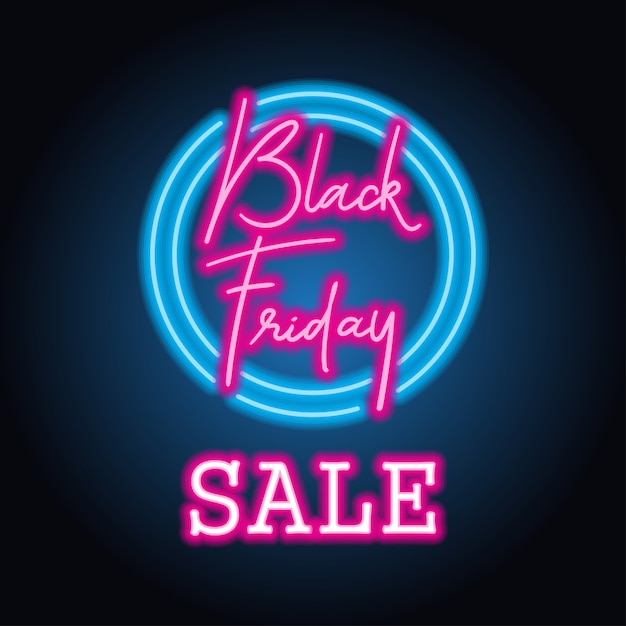 Black friday day sale with neon sign effect for black friday day event