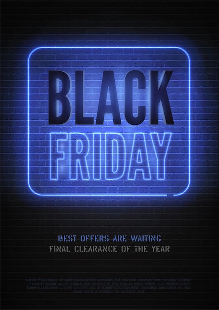 Black Friday discount blue neon vector banner template for men luxury store