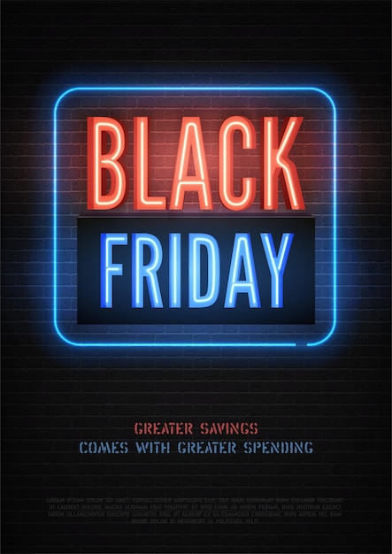 Black Friday discount neon vector banner template for luxury store