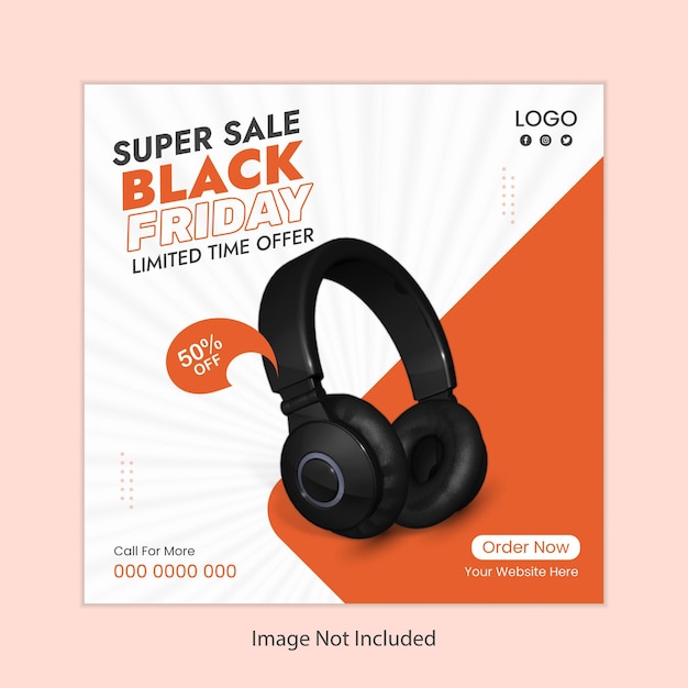 Black friday discount sale headphone social media post design template