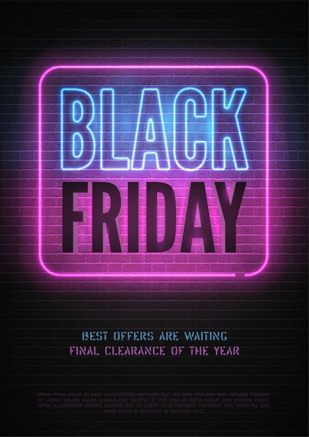 Black Friday discount youth neon vector banner template for luxury store