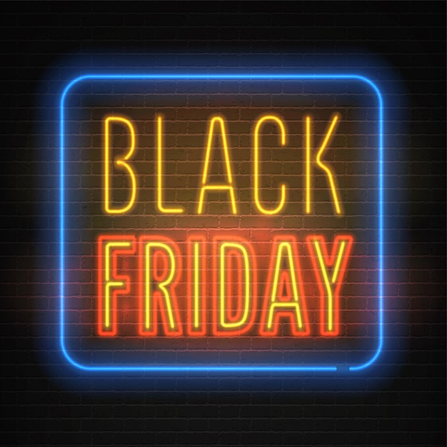 Black Friday discounts tempting neon vector banner template