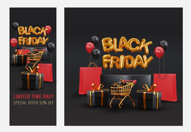 Black friday editable stories creative vector modern black friday sale social media post template an