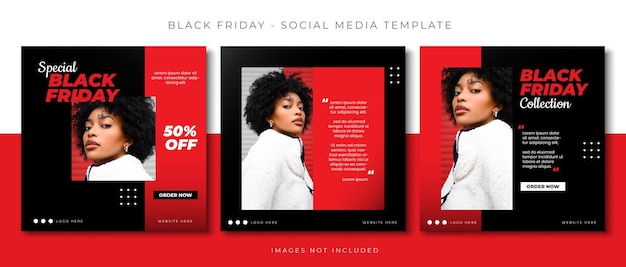 black friday fashion sale social media post template feed design event promotion vector red banner