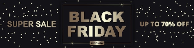 Black friday, festive wide banner template with confetti.