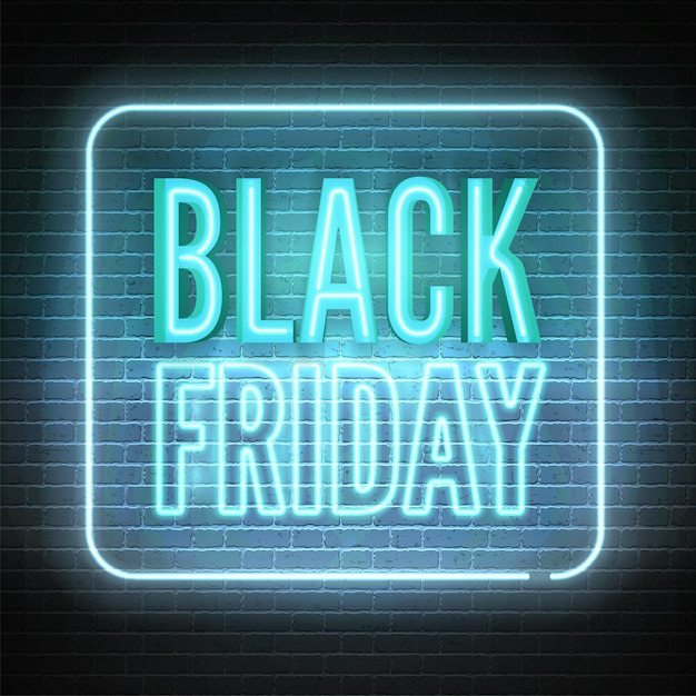 Black friday fresh style neon light box with annual discount offer vector banner template