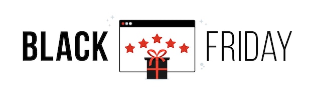 Black friday gift Review Illustration concept. Black Friday Sale Banner Template with order of the goods, ratings and reviews of the store, special offers and discounts for shopping, online shop.