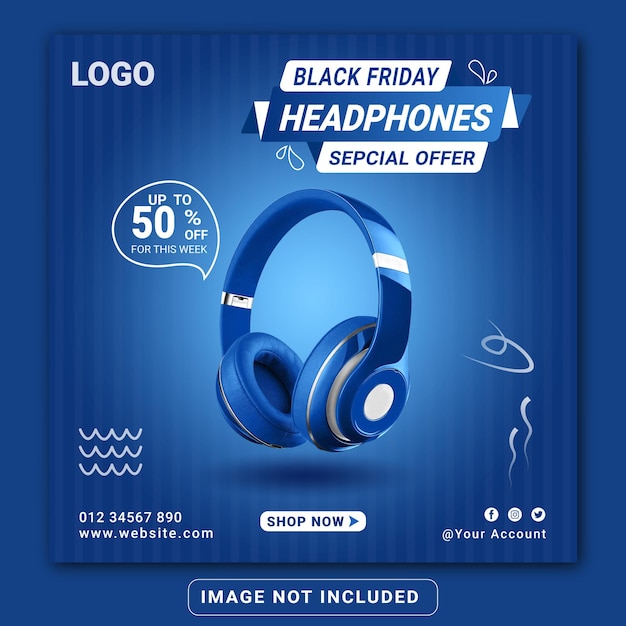 Black Friday Headphone brand product social media banner design template or square flyer