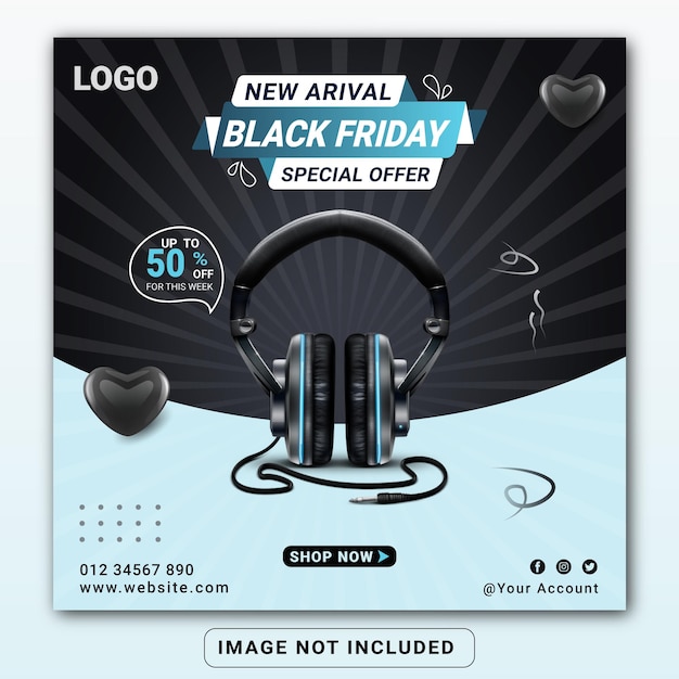 Black friday Headphone brand product social media banner design template or square flyer