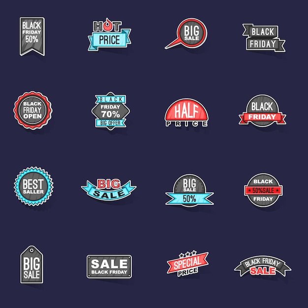 Black Friday icons set vector sticker