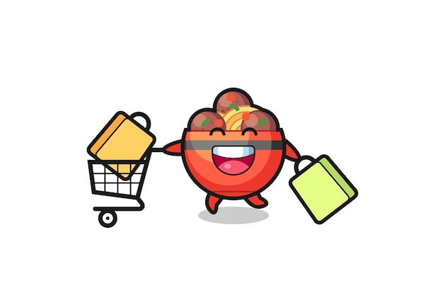 Black Friday illustration with cute meatball bowl mascot