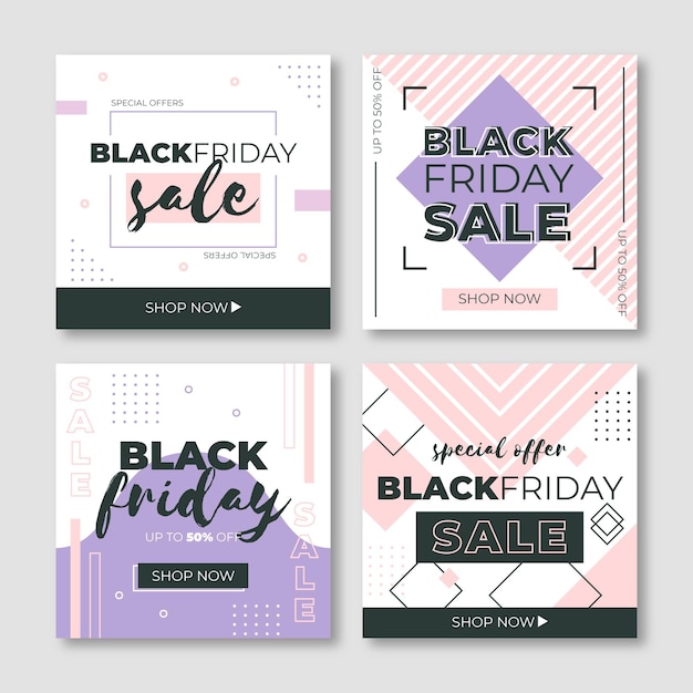 Black friday instagram posts in flat design