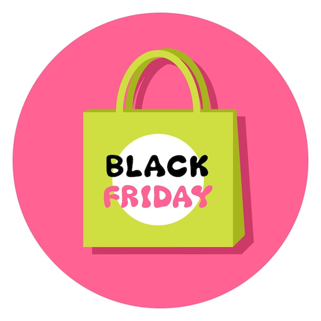 Black friday lettering banner. Bright happy shopping packet.