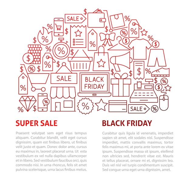 Black Friday Line Template. Vector Illustration of Outline Design.