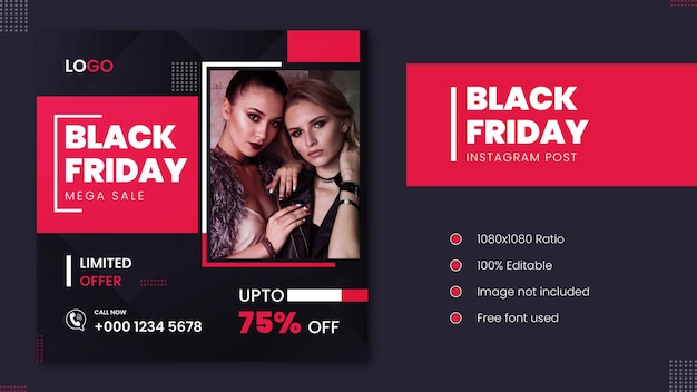 Black friday mega sale fashion instagram post minimal design.