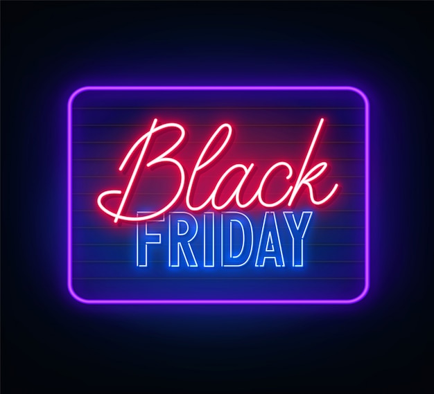 Black Friday neon sign on dark background.