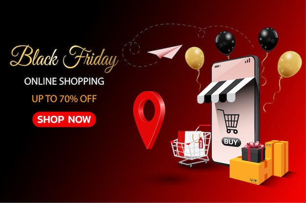 Black friday online shopping banner on mobile