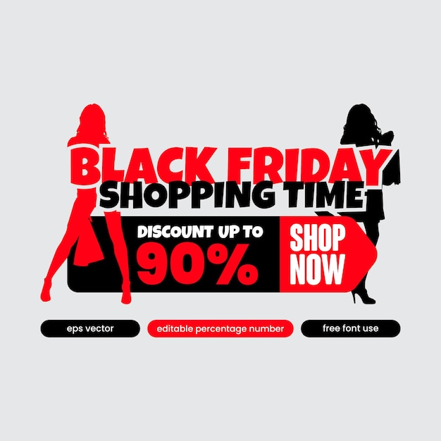 Black friday promo banner with happy shopping women