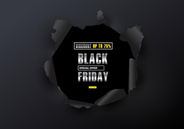 Black Friday sale background Hole in black metal Big Sale black friday creative template Vector illustration