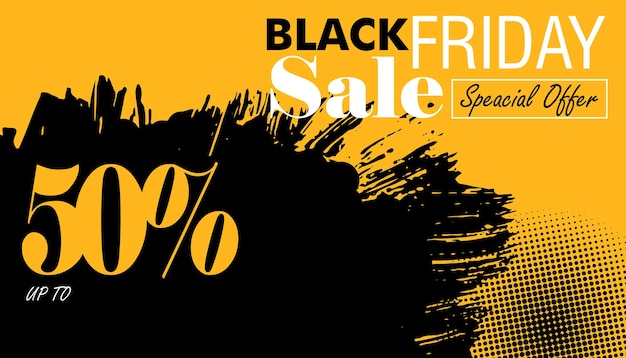 Vector black friday sale background with brush stroke grunge and halftone