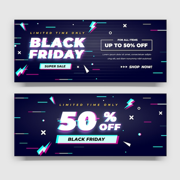 Black Friday sale banner design with glitch effect