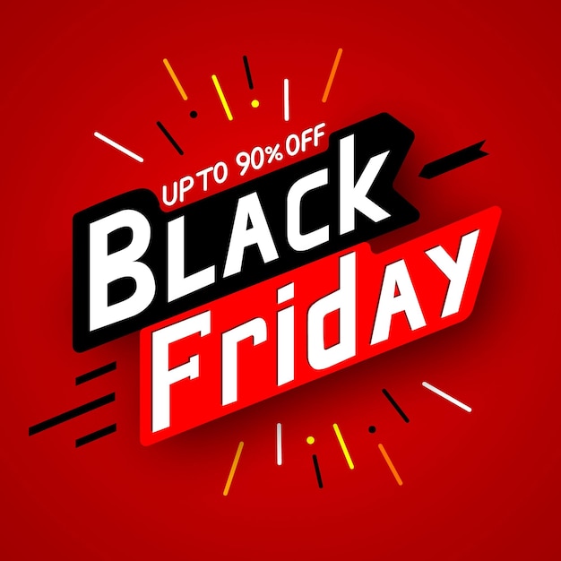 Black friday sale banner on red background Hand drawn lettering Vector illustration