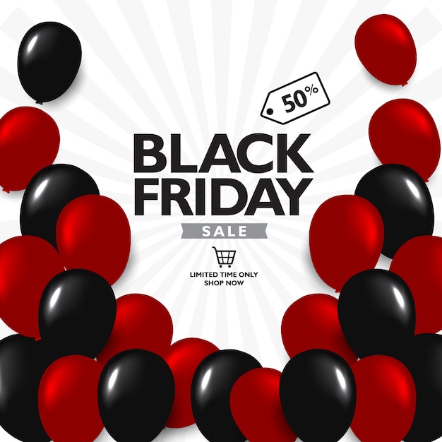 Black friday sale banner template with balloons