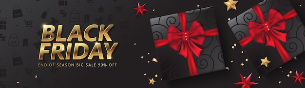 Black friday sale banner template with present box.background.