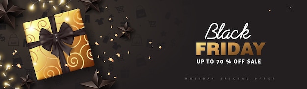 Black friday sale banner template with present box.background.