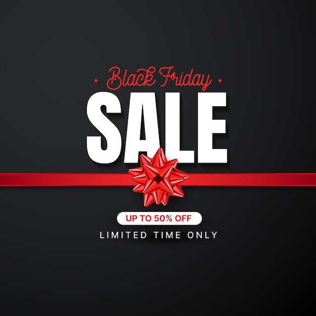 Black Friday Sale banner template with red bow