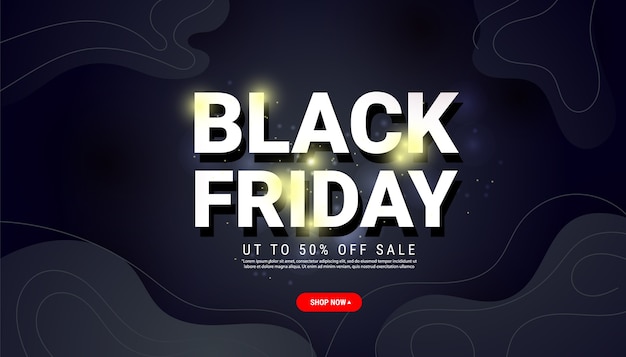 Black friday sale banner template with text, liquid shape on dark background