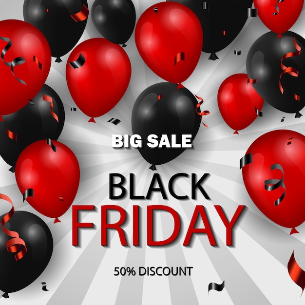 Black friday sale banner with balloons