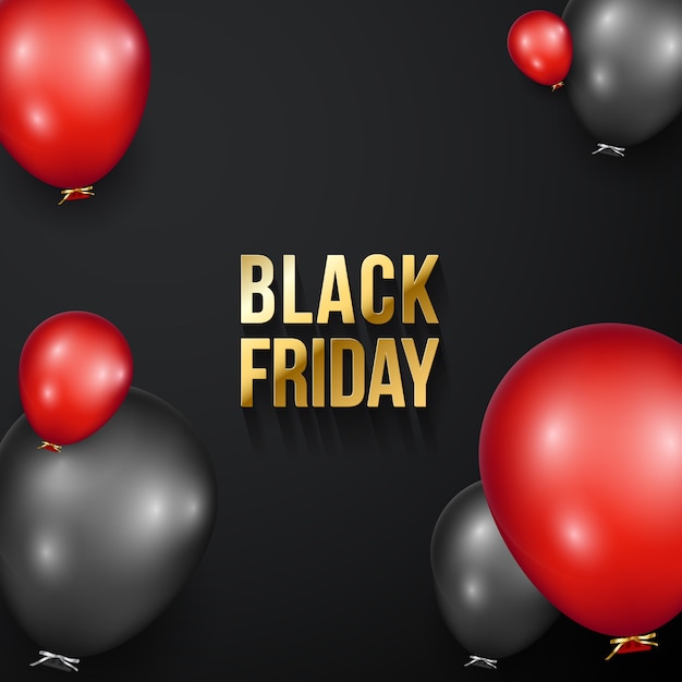 Black Friday sale banner with realistic balloons