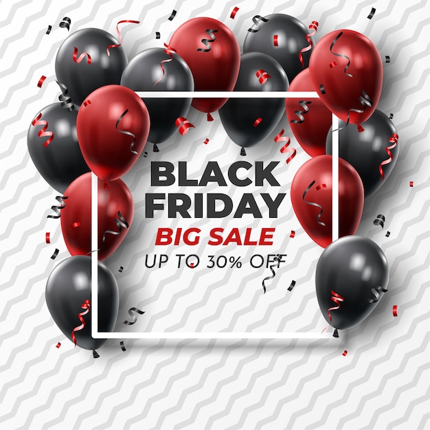 Black Friday Sale Banner with Shiny Balloons.