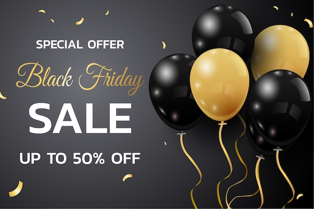 Black Friday Sale banner with Shiny Balloons