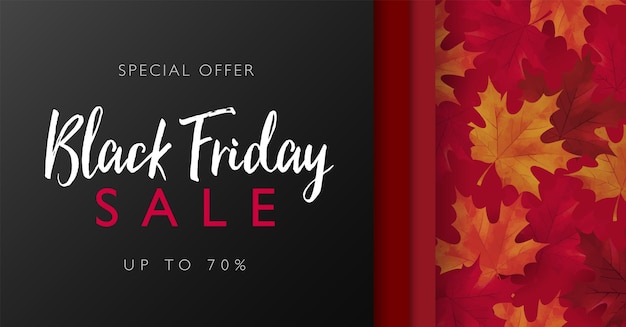 Black Friday sale banner with the style of paper cutting and red maple leaves