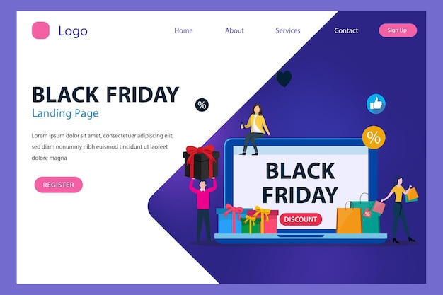 Black friday sale Conceptual Design illustration Flat vector template style Suitable for Web Landing Pages