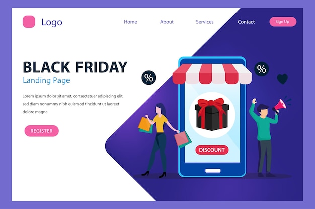 Black friday sale Conceptual Design illustration Flat vector template style Suitable for Web Landing Pages