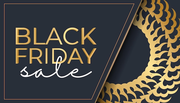 Vector black friday sale dark blue holiday poster template with luxury gold pattern