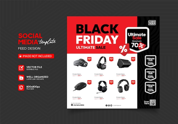 black friday sale editable template for social media promotion needs