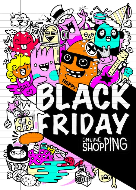 Black Friday sale hand drawn  illustration. hand lettering and doodles elements