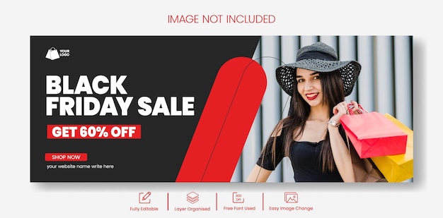 Vector black friday sale horizontal banner cover template weekend sale social media banner header design