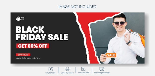 Vector black friday sale horizontal banner cover template weekend sale social media banner header design