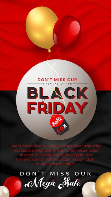 Black Friday sale Instagram story post by balloons red black background